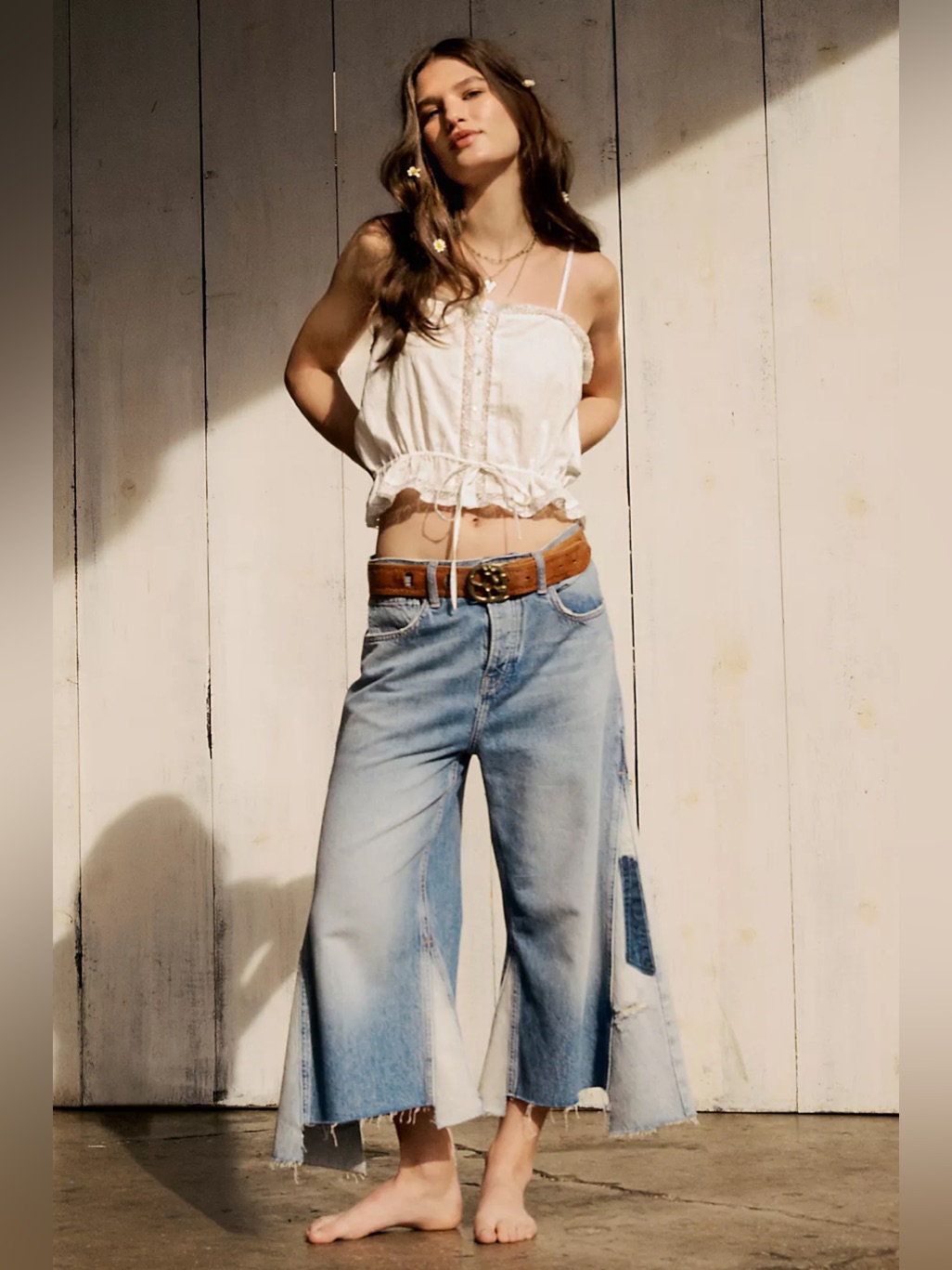 Nwt Free People We The Free Ripple Wide-Leg Pieced Cropped Jeans | Second Chance